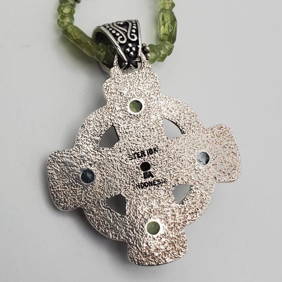 Suarti BA 925 Sterling Silver 18K Gold Topaz Peridot MOP Cross Pendant Necklace - Picture 3 of 7